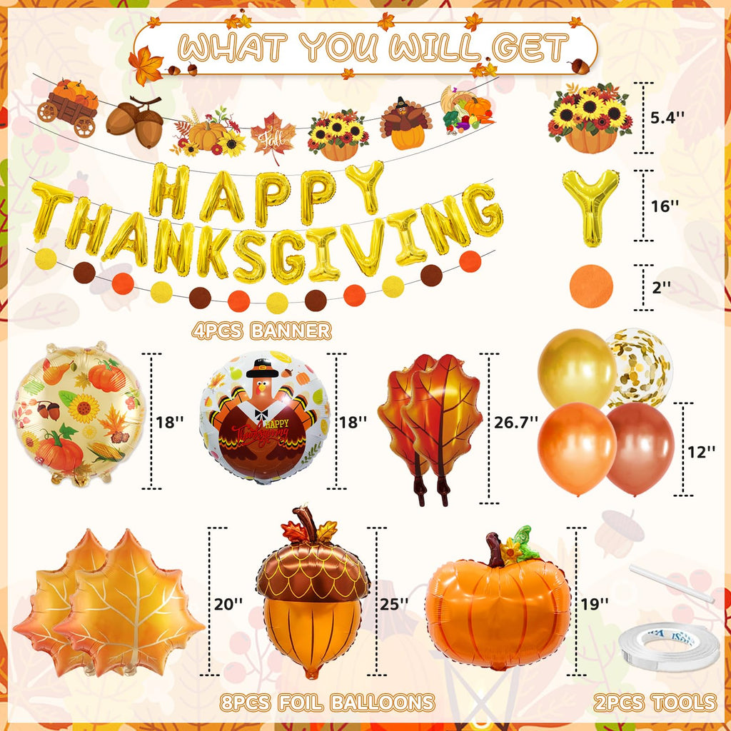Bluegogo 29-Piece Thanksgiving Balloon Set with Foil Banner and Shaped Balloons