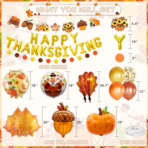 Bluegogo 29-Piece Thanksgiving Balloon Set with Foil Banner and Shaped Balloons