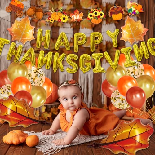 Bluegogo 29-Piece Thanksgiving Balloon Set with Foil Banner and Shaped Balloons