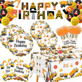 Bluegogo Construction Birthday Party Set for 24 Guests – 142-Piece Kit with Plates, Napkins, Cups, Tablecloth & Decor