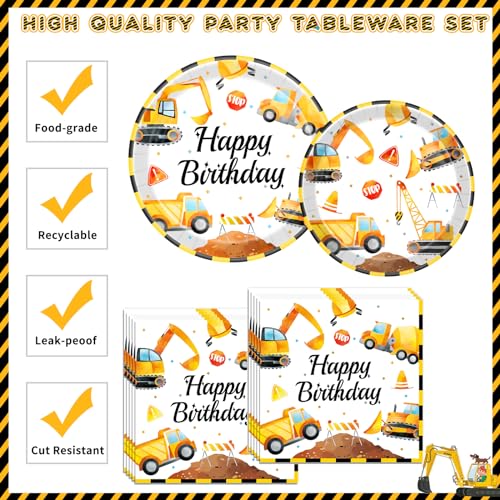Bluegogo Construction Birthday Party Set for 24 Guests – 142-Piece Kit with Plates, Napkins, Cups, Tablecloth & Decor