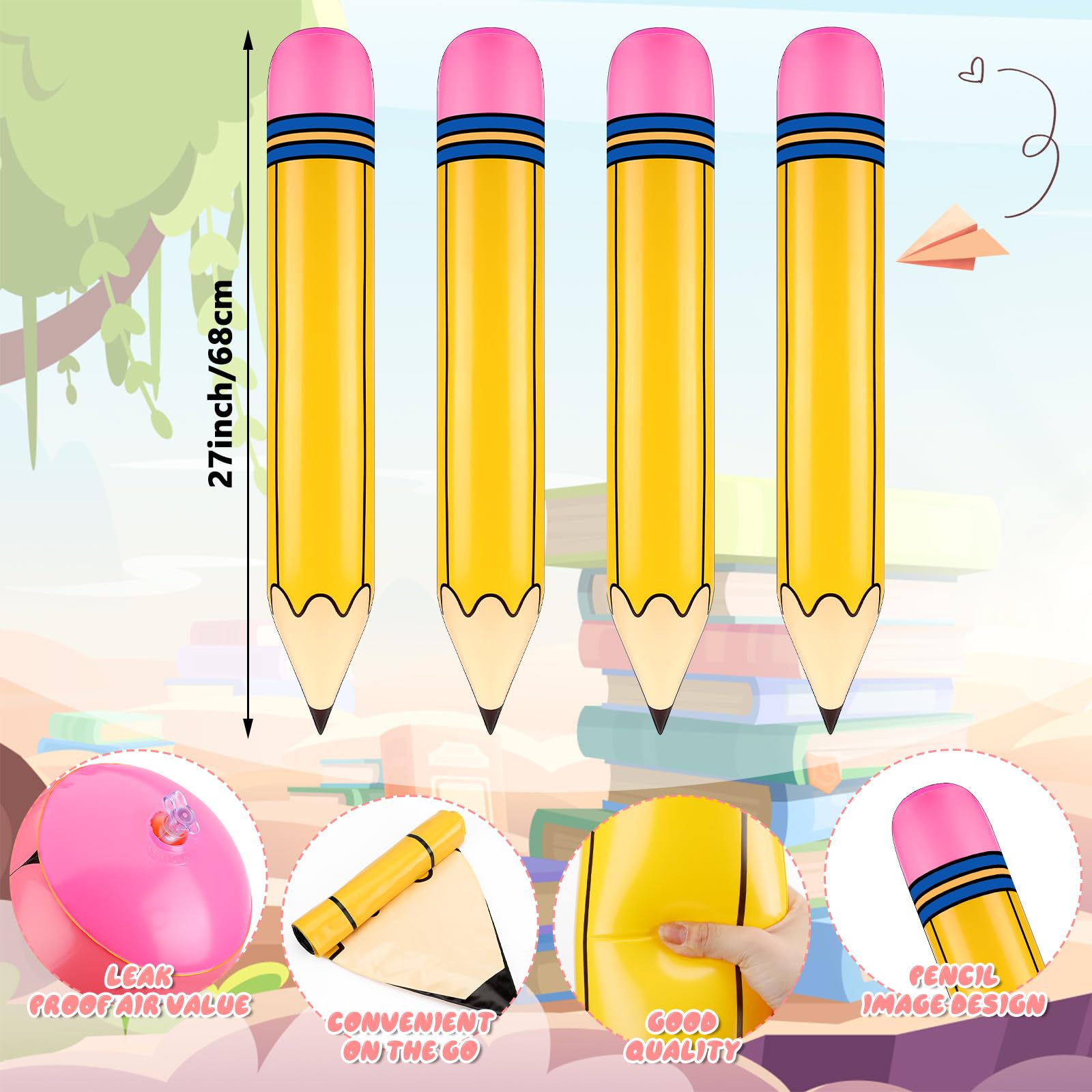 Blueweenly 6-Pack Giant Inflatable Pencils – 27-Inch Jumbo Balloons for School Decor & Parties