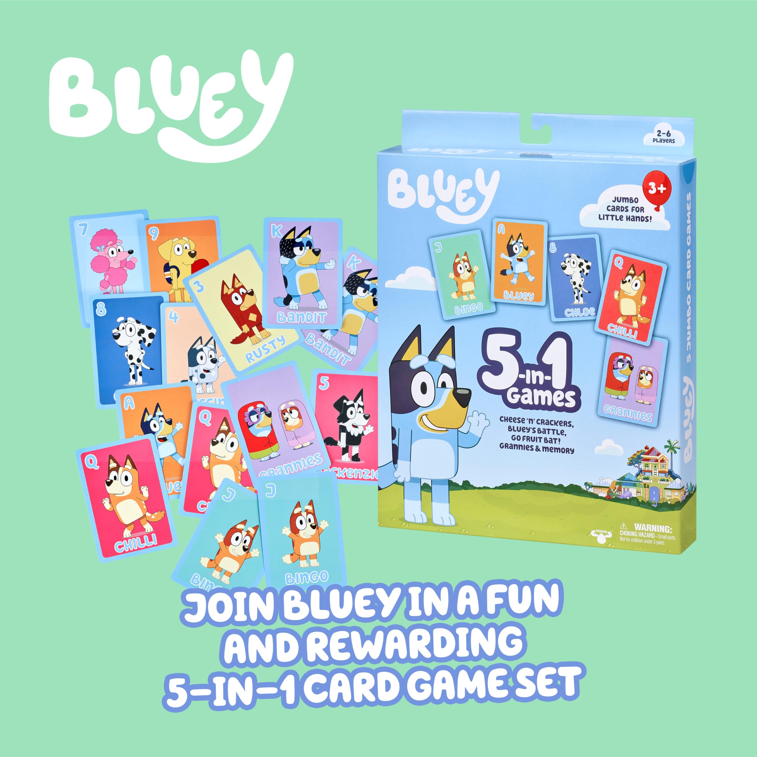 Bluey 5-in-1 Card Game Set - Jumbo 53-Card Deck for Kids Ages 3+