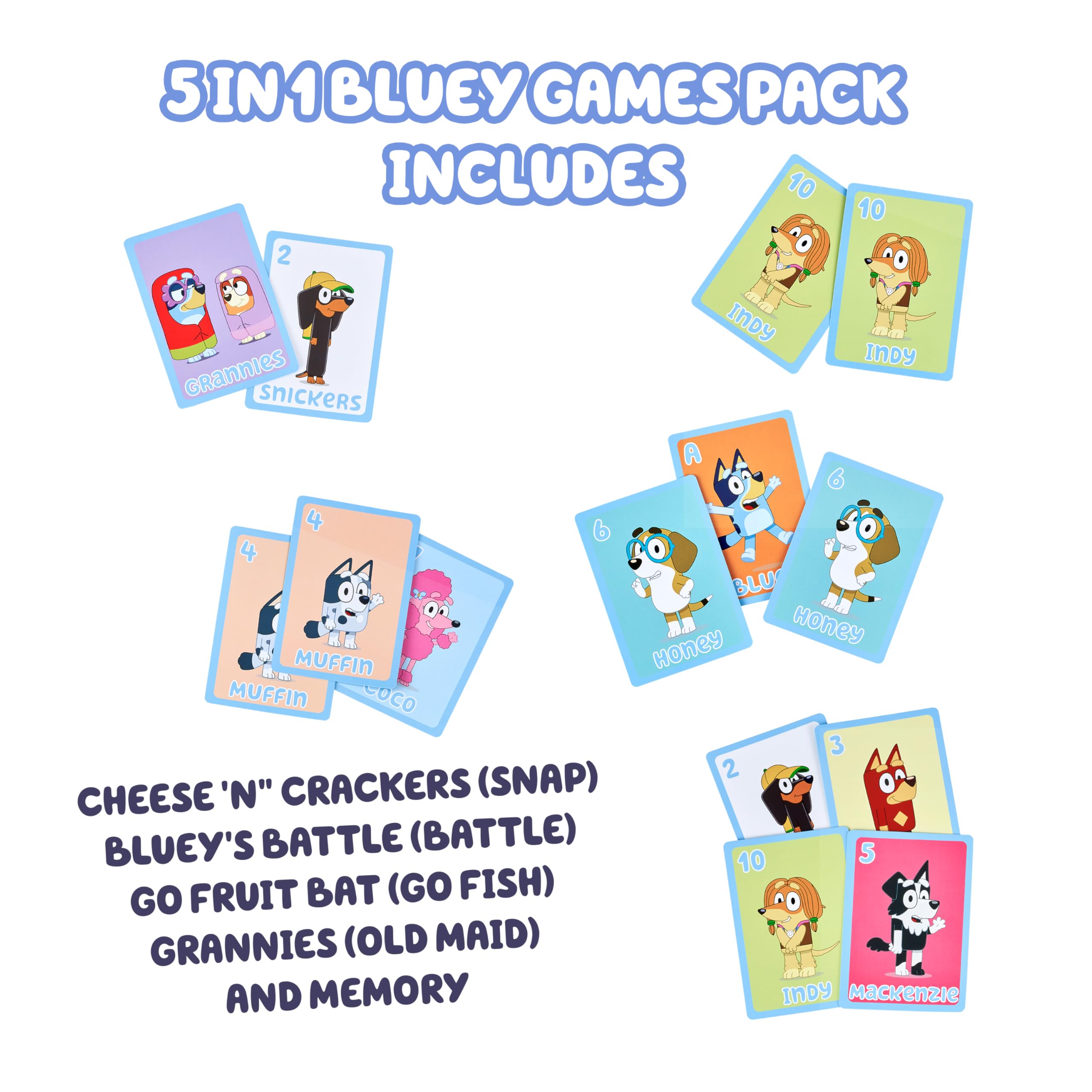 Bluey 5-in-1 Card Game Set - Jumbo 53-Card Deck for Kids Ages 3+