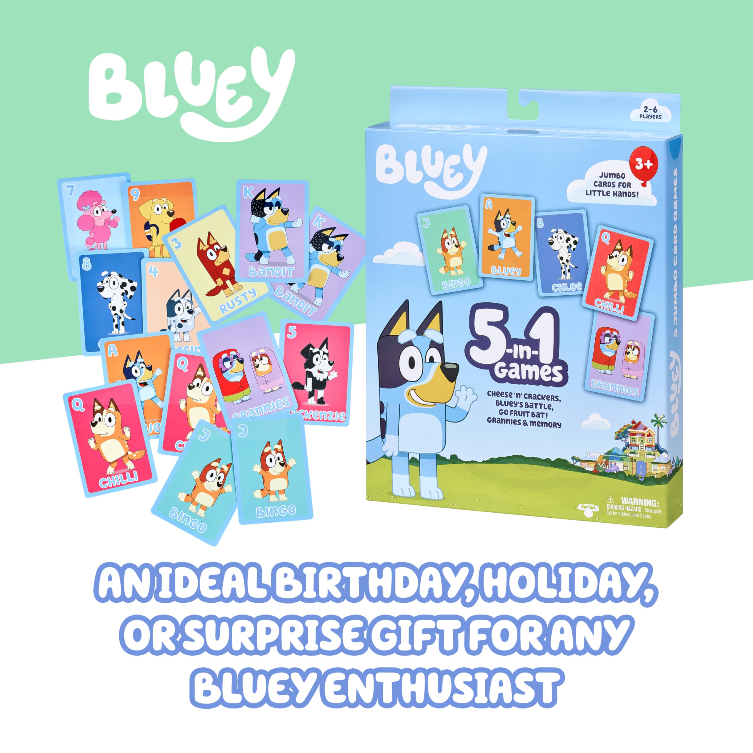 Bluey 5-in-1 Card Game Set - Jumbo 53-Card Deck for Kids Ages 3+