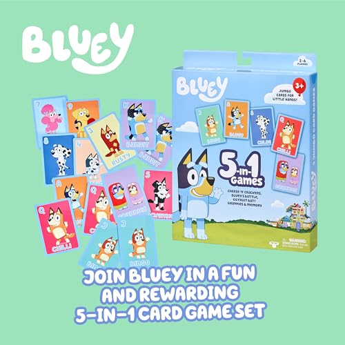 Bluey 5-in-1 Card Game Set - Jumbo 53-Card Deck for Kids Ages 3+