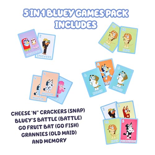 Bluey 5-in-1 Card Game Set - Jumbo 53-Card Deck for Kids Ages 3+