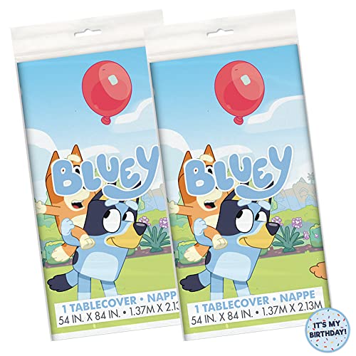 Bluey Birthday Party Table Covers (Pack of 2) with Sticker – 54x84 Inch Plastic Rectangular