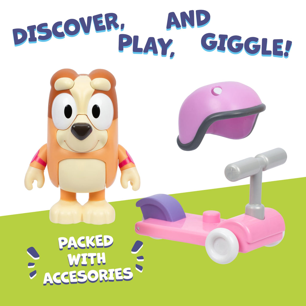 Bluey Chat Mates Bingo Figurine with Scooter & Helmet – Interactive Toy with 10 Phrases, Articulated, for Ages 3+
