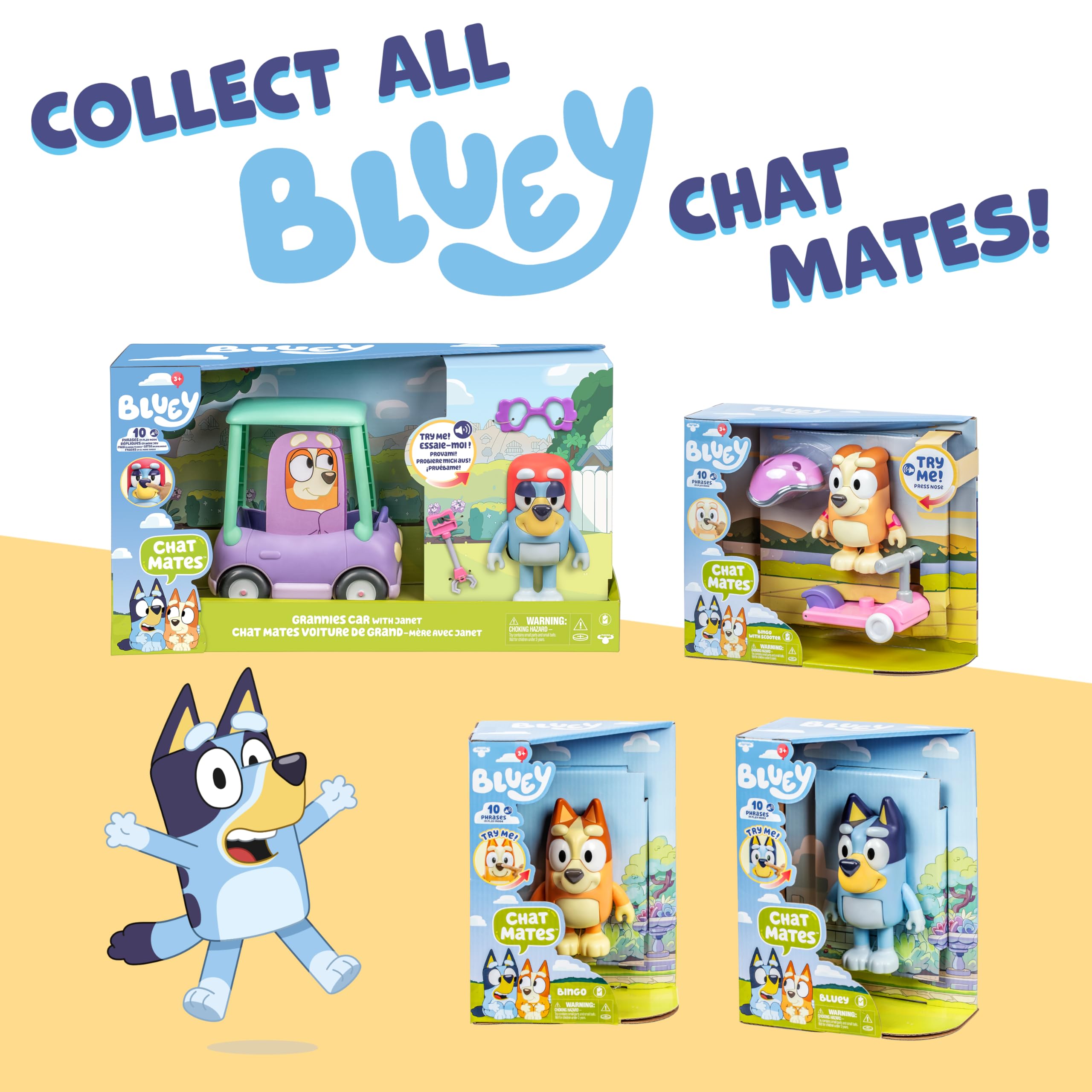 Bluey Chat Mates Bingo Figurine with Scooter & Helmet – Interactive Toy with 10 Phrases, Articulated, for Ages 3+