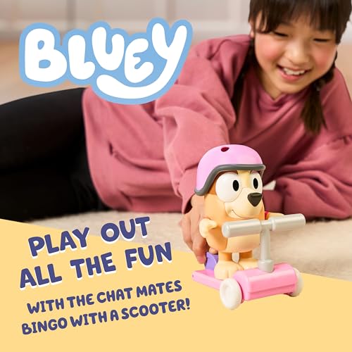 Bluey Chat Mates Bingo Figurine with Scooter & Helmet – Interactive Toy with 10 Phrases, Articulated, for Ages 3+