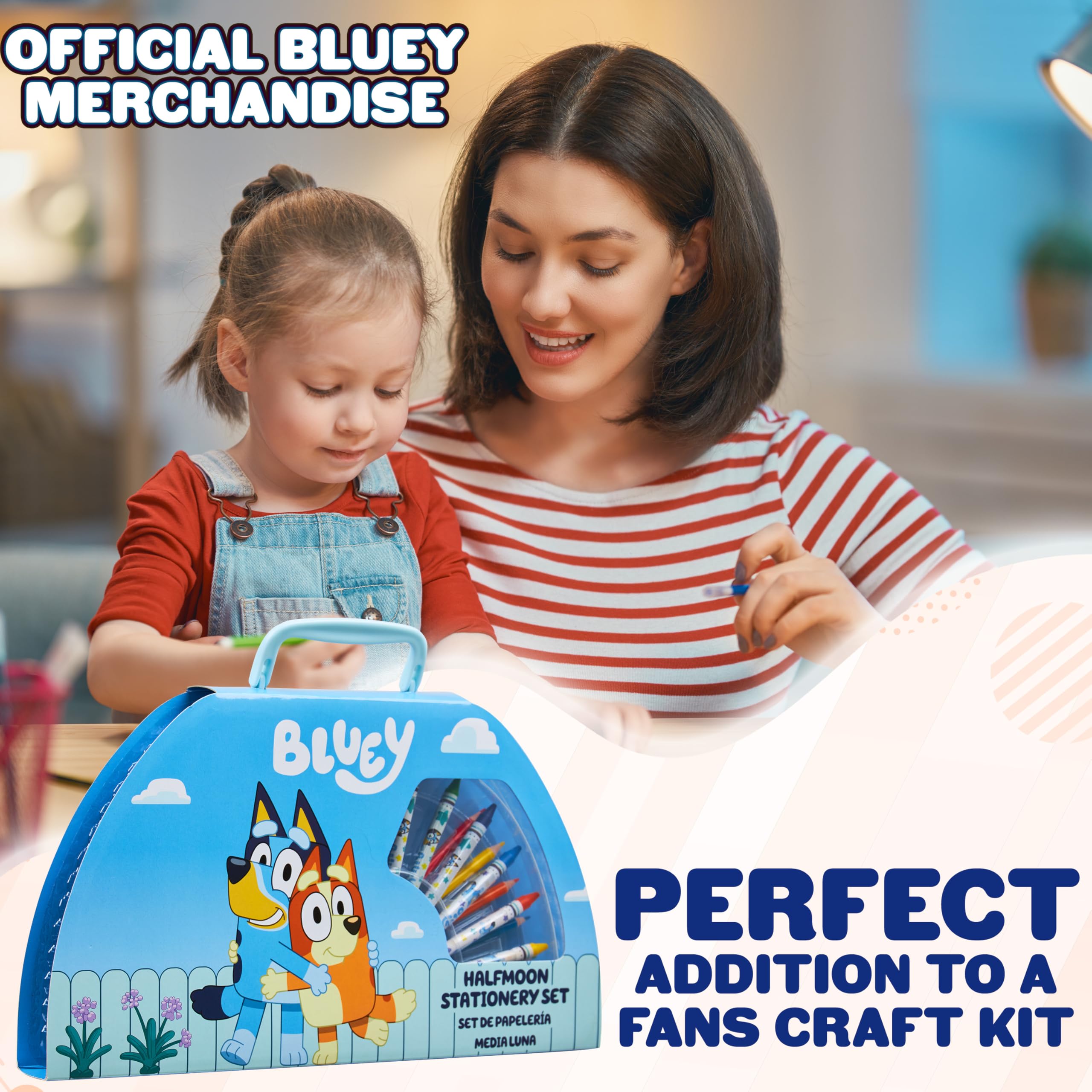 Bluey Colored Pencils Art Kit for Kids - Blue Halfmoon Case with Markers, Crayons, Watercolors & More