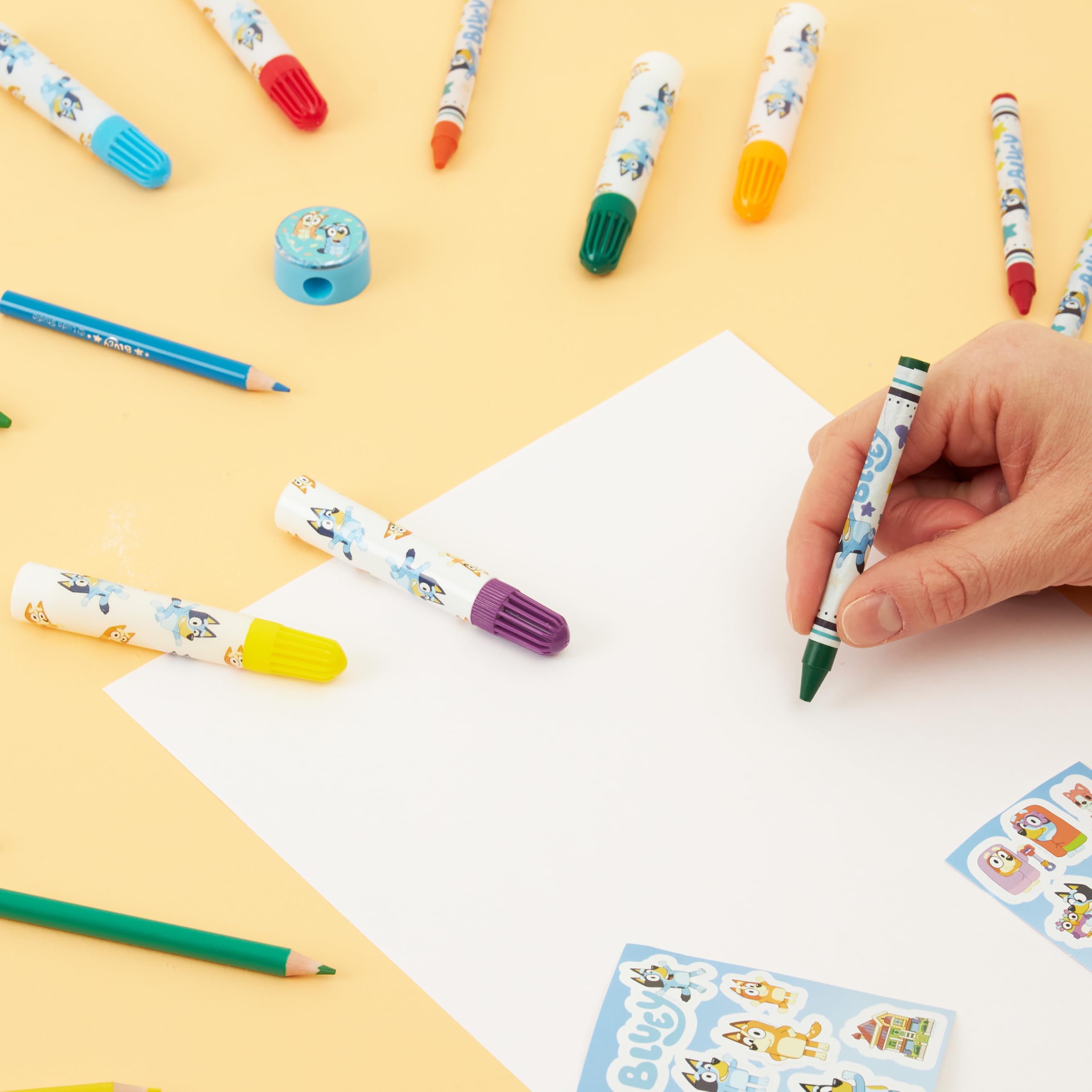 Bluey Colored Pencils Art Kit for Kids - Blue Halfmoon Case with Markers, Crayons, Watercolors & More