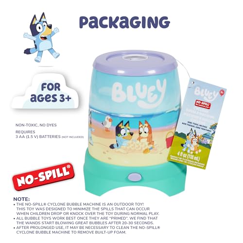 Bluey Cyclone No Spill Bubble Machine - Non-Toxic Bubble Toy for Kids Ages 3+