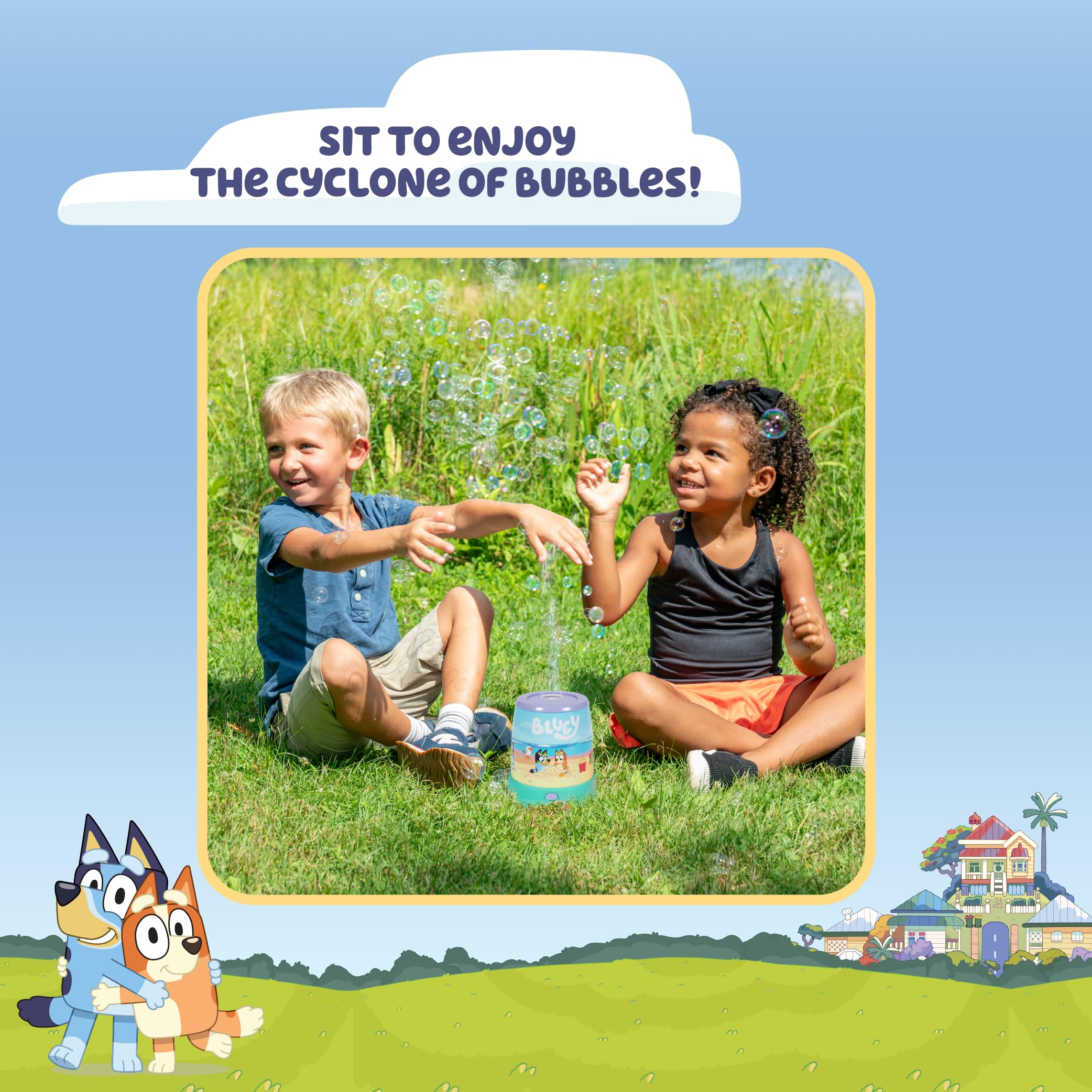 Bluey Cyclone No Spill Bubble Machine - Non-Toxic Bubble Toy for Kids Ages 3+