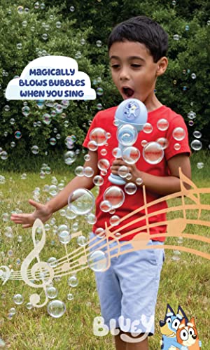 Bluey Dance Mode Bubble Machine and Toy Microphone – Voice Activated Bubble Blower with Lights, Includes 4 fl oz Solution, Ages 3+