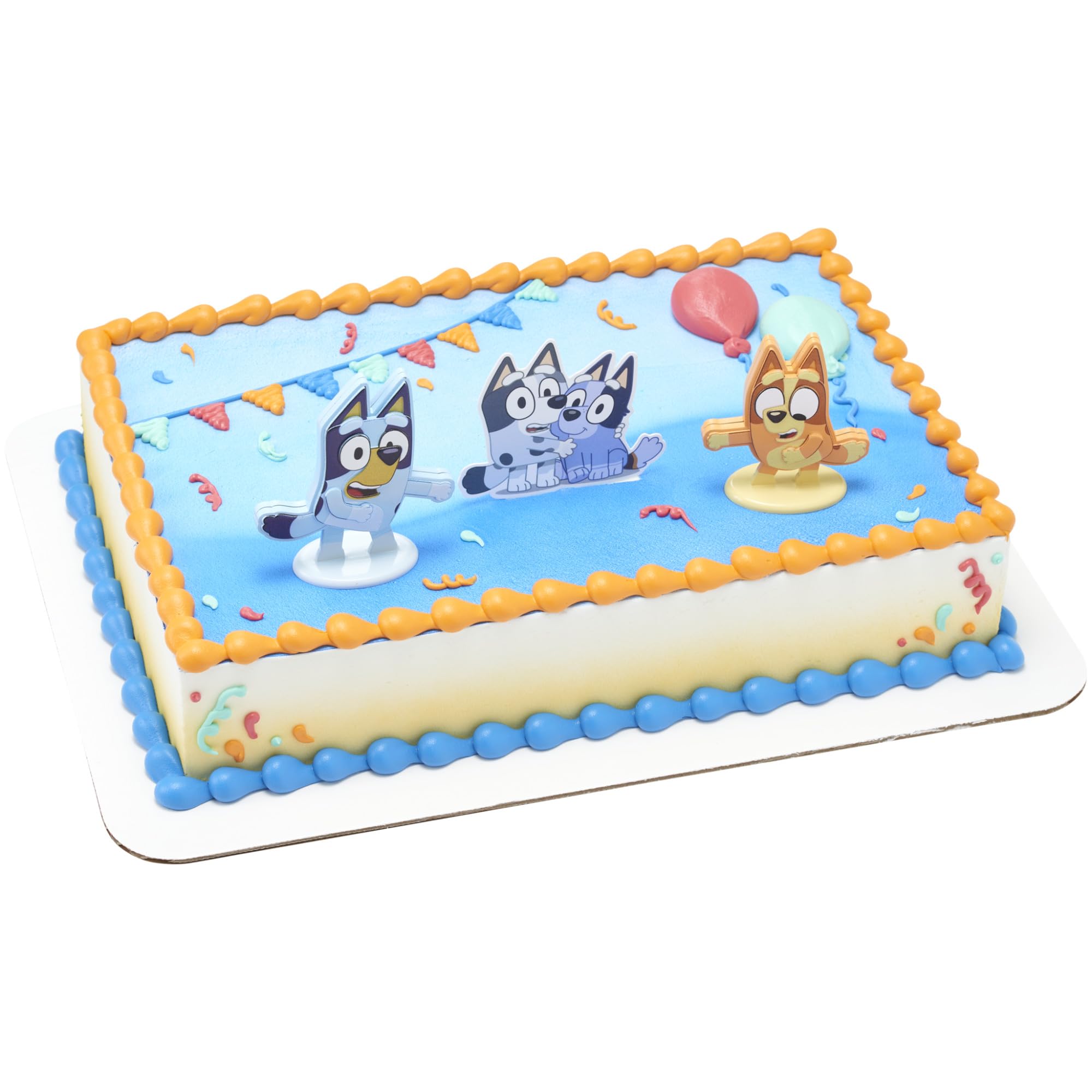 Bluey Dance Mode Cake Toppers - Moving Bluey & Bingo Figurines with Poly Pic, 3-Piece Set