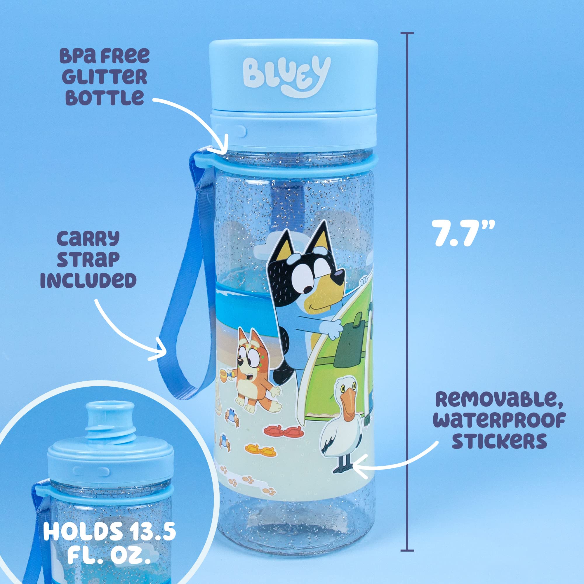 Bluey DIY Water Bottle Kit with Reusable Stickers | BPA-Free 13oz Kids Bottle for Parties & Sports