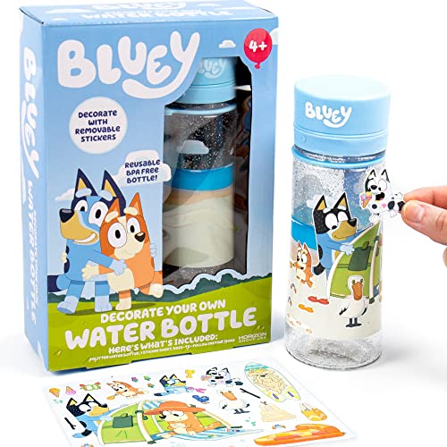 Bluey DIY Water Bottle Kit with Reusable Stickers | BPA-Free 13oz Kids Bottle for Parties & Sports