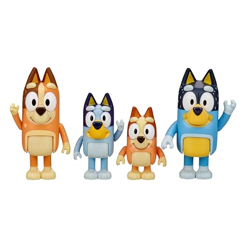 Bluey Family Figure Pack of 4 – Poseable Bluey, Bingo, Chilli & Bandit Toys for Kids Ages 3+