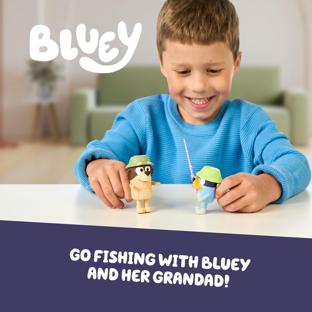 Bluey Fishing with Grandad Action Figure Set – 2 Poseable Toys for Kids Ages 3+