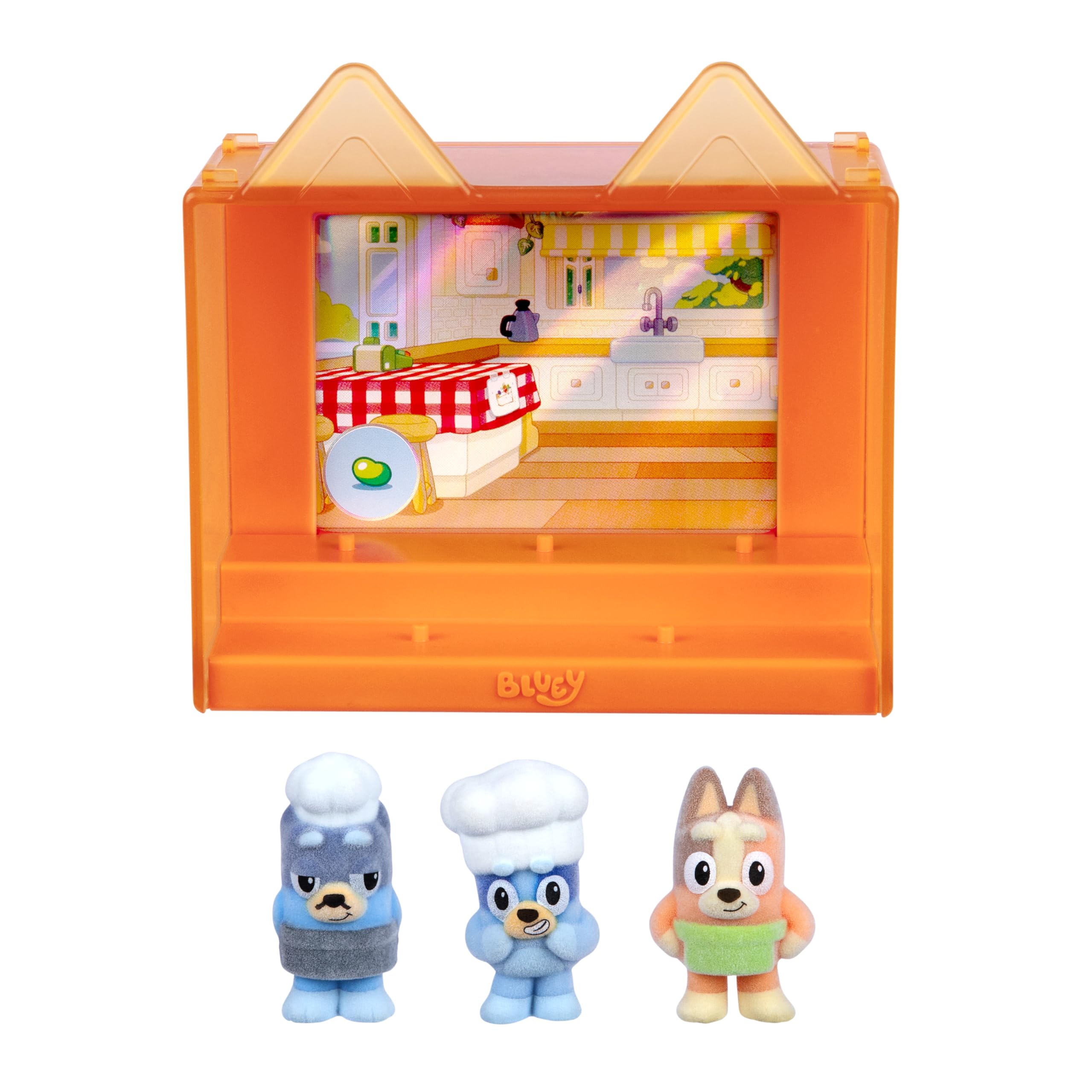 Bluey Fuzzies Episode Pack: Pavlova – 3 Flocked Mini-Figures with Exclusive, Display Case, Holographic Card & Collector's Guide