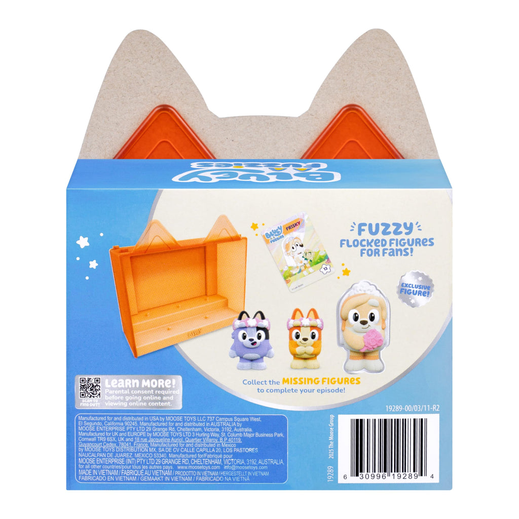 Bluey Fuzzies Episode Pack: The Sign - 3 Flocked Mini-Figures, Display Case, Holographic Card & Collector's Guide (Series 1)