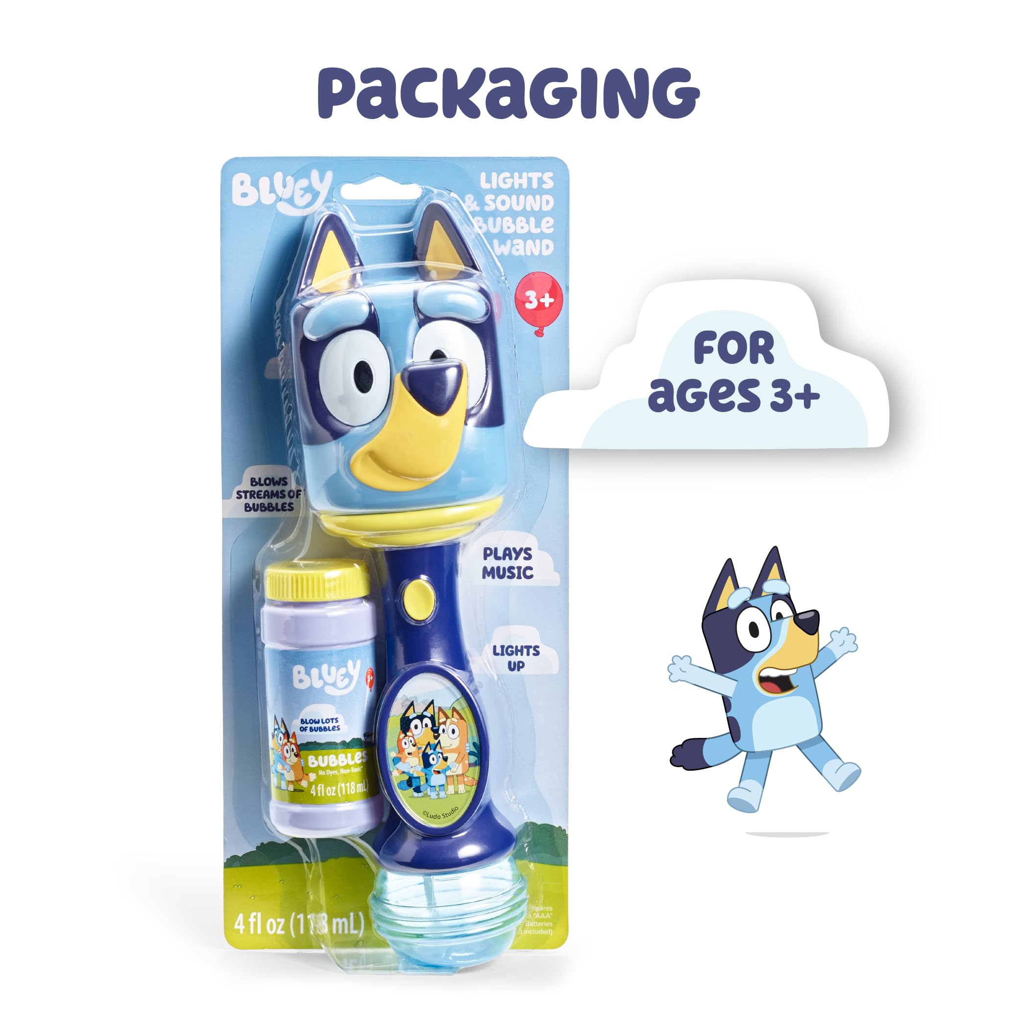 Bluey Light and Sound Musical Bubble Wand with Solution – Little Kids