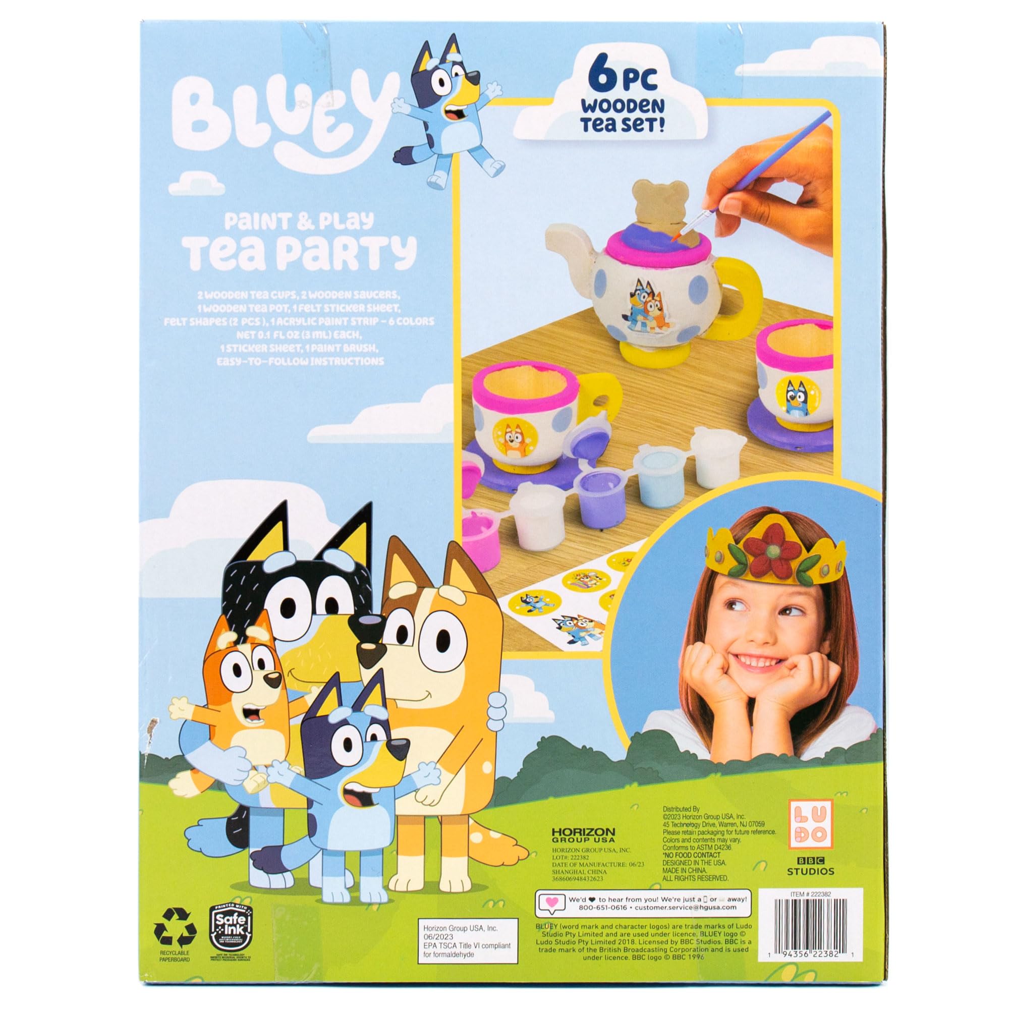 Bluey Paint & Play Tea Party: 6-Piece Wooden Tea Set with Paints, Stickers & Crowns