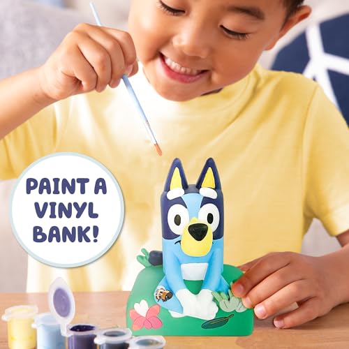 Bluey Paint Your Own Piggy Bank Kit – 12 Paints, 25+ Stickers, Vinyl Bank, Craft for Kids Ages 3+