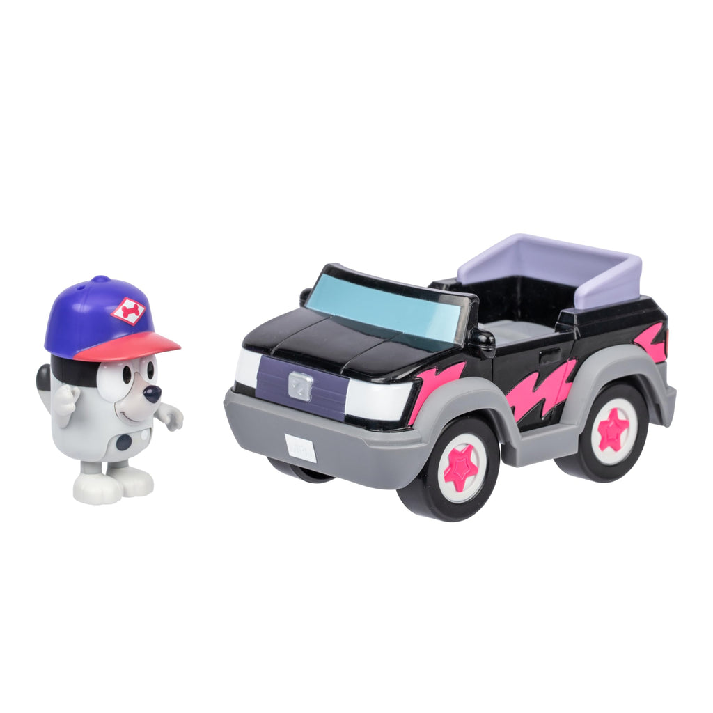 Bluey Pizza Girls Car with Articulated Muffin Figure - Toddler Push Toy for Imaginative Play (Ages 3+)
