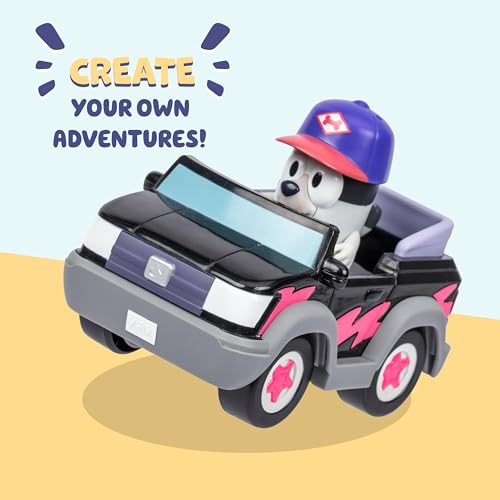 Bluey Pizza Girls Car with Articulated Muffin Figure - Toddler Push Toy for Imaginative Play (Ages 3+)