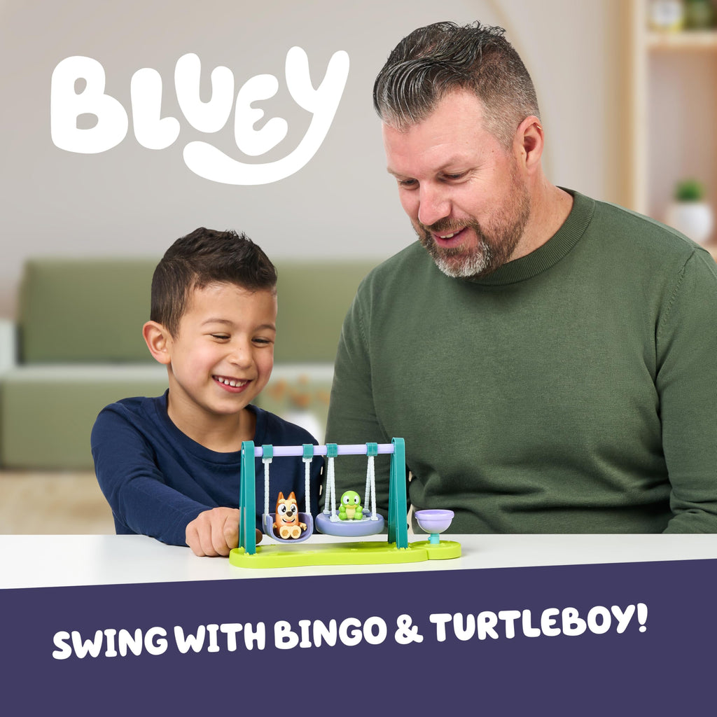 Bluey Turtleboy Backyard Playground Set – Bingo & Turtleboy Figures, Moving Swings, Spinny Ride for Kids Ages 3+