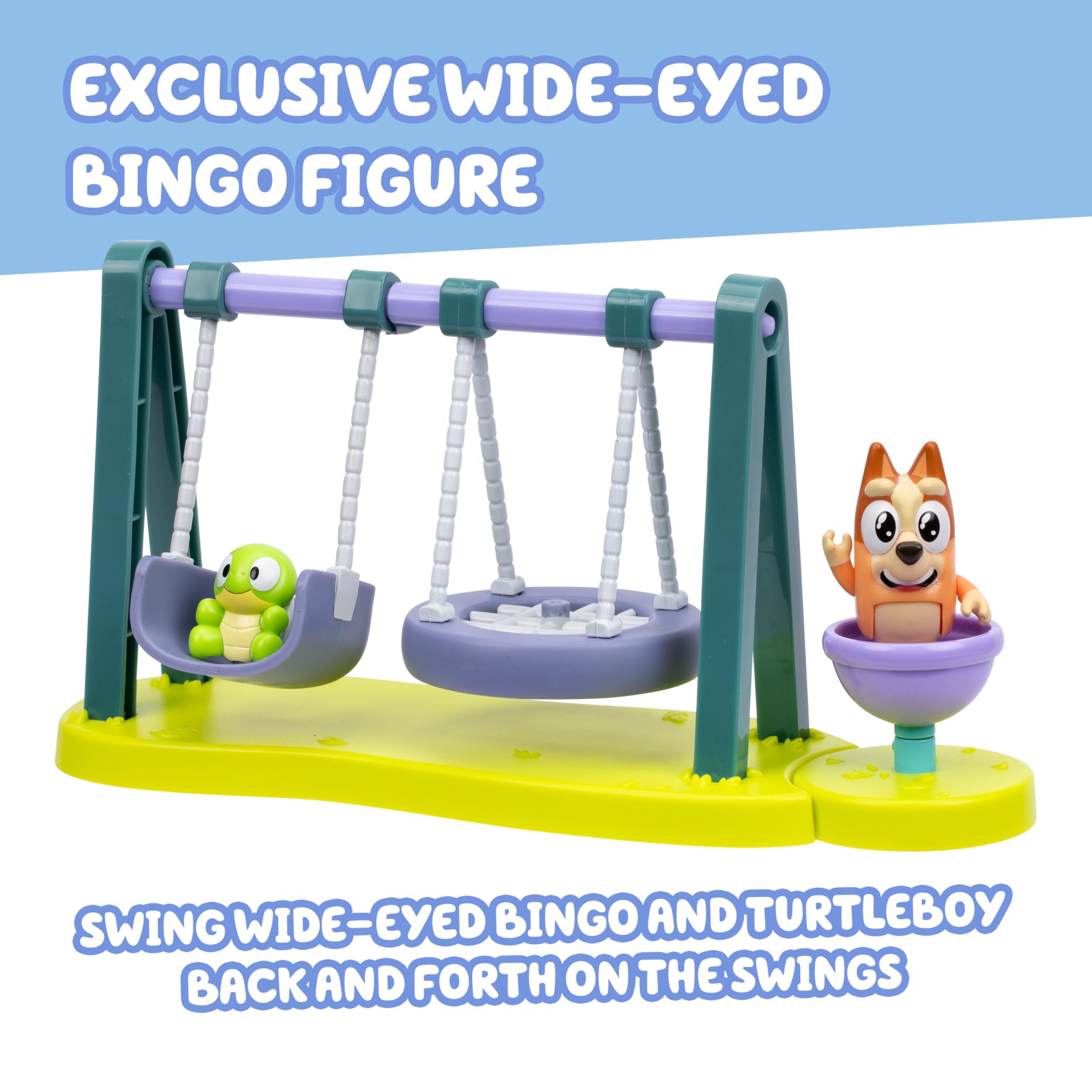 Bluey Turtleboy Backyard Playground Set – Bingo & Turtleboy Figures, Moving Swings, Spinny Ride for Kids Ages 3+