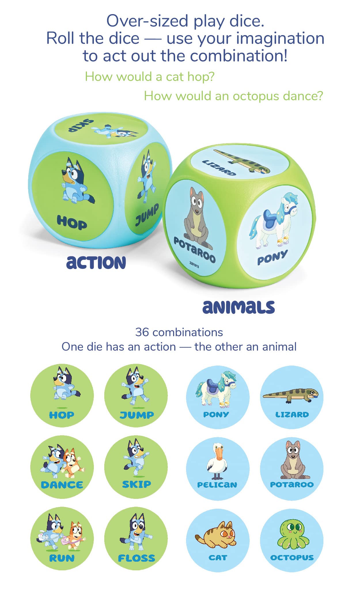 Bluey Wackadoo Dice Game – Act Out Silly Combos with Bluey & Bingo | Family Game Night Fun for Ages 3+