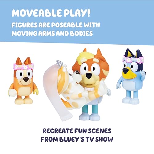 Bluey Wedding Figures 4-Pack: Uncle Rad, Frisky & Flower Girl Bingo Articulated Toys for Ages 3+