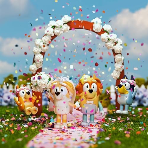 Bluey Wedding Figures 4-Pack: Uncle Rad, Frisky & Flower Girl Bingo Articulated Toys for Ages 3+