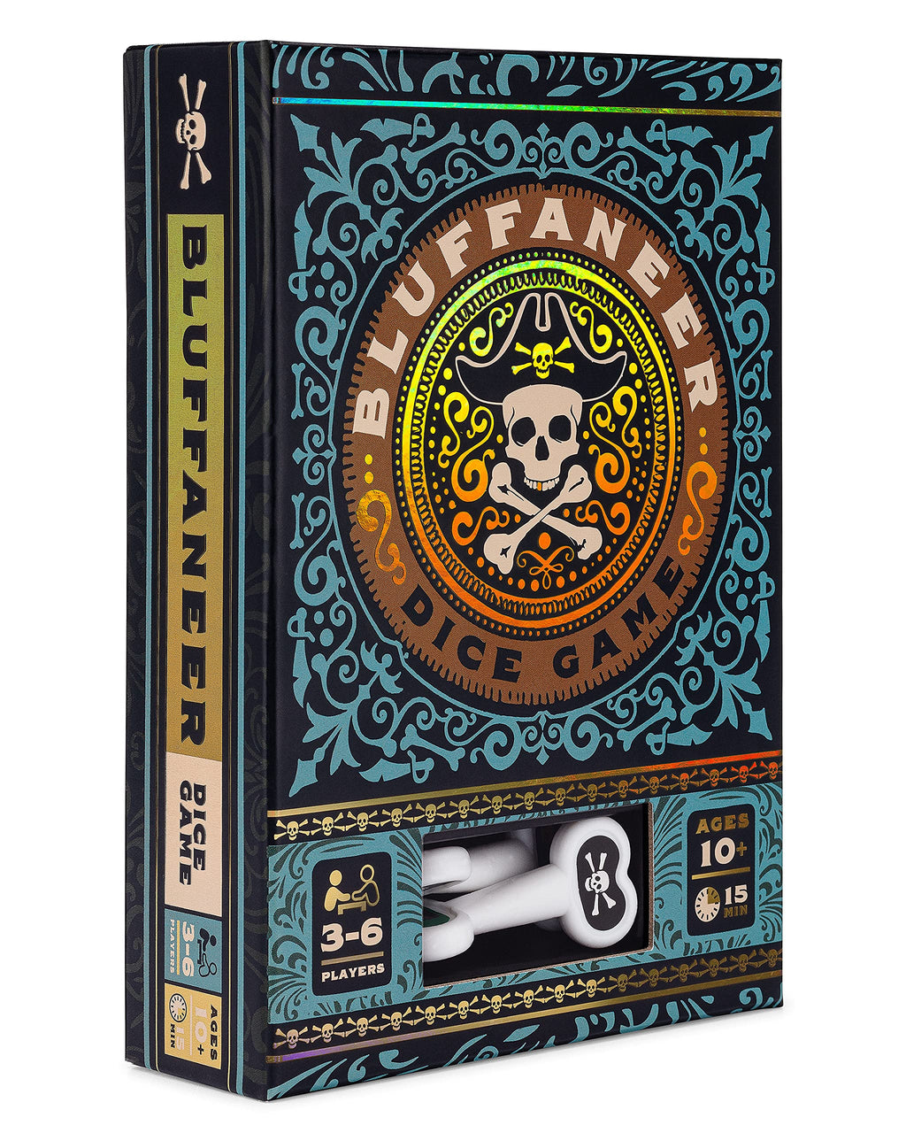 Bluffaneer Dice Game – Pirate-Themed Family Party Bluffing Game with Bone-Shaped Dice for 3-6 Players Ages 10+