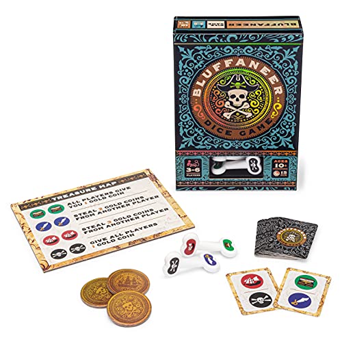 Bluffaneer Dice Game – Pirate-Themed Family Party Bluffing Game with Bone-Shaped Dice for 3-6 Players Ages 10+