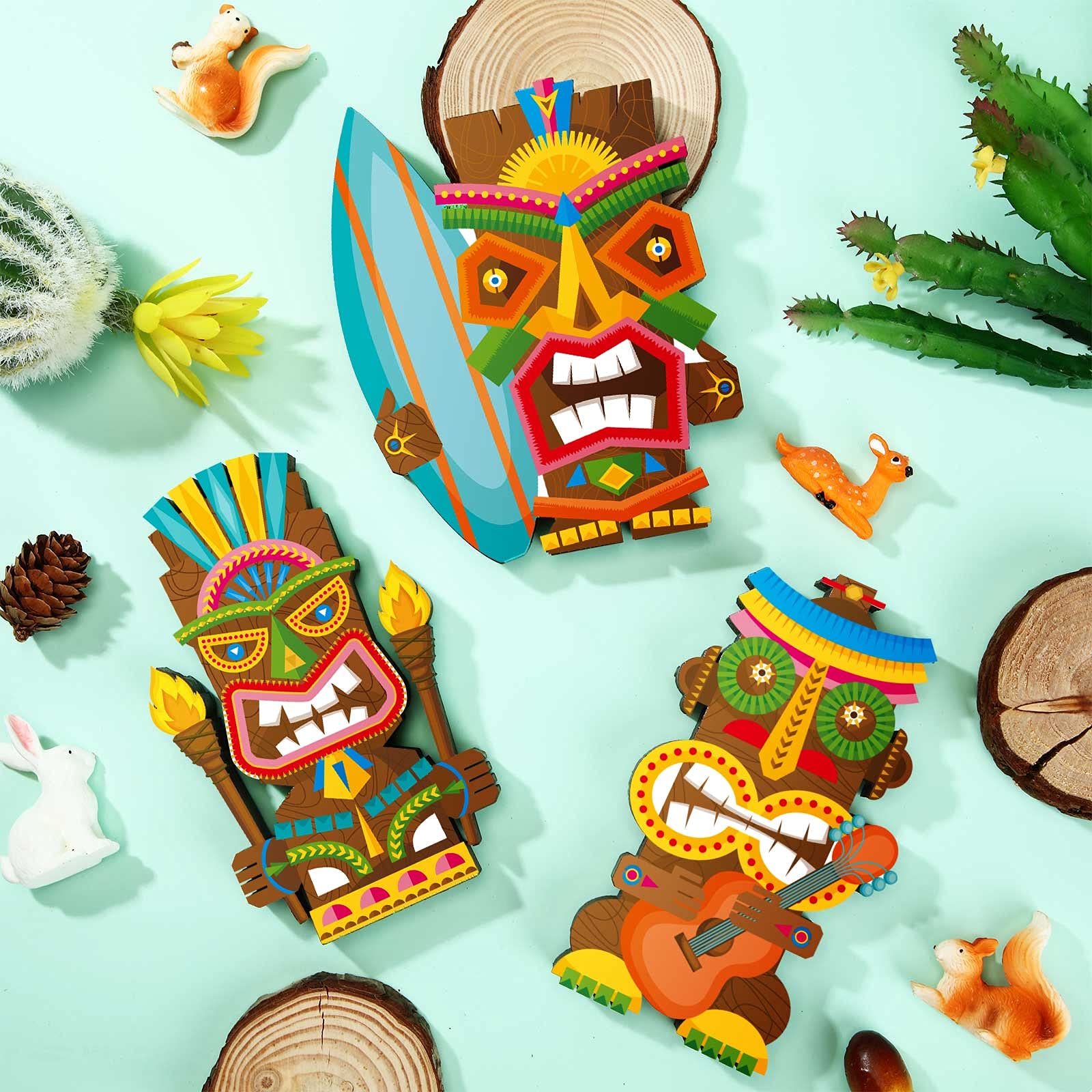 Blulu 3-Piece Hawaiian Luau Party Wooden Sign Set – Tiki Centerpieces for Tropical Summer Decorations