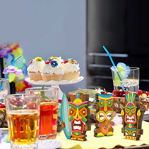 Blulu 3-Piece Hawaiian Luau Party Wooden Sign Set – Tiki Centerpieces for Tropical Summer Decorations