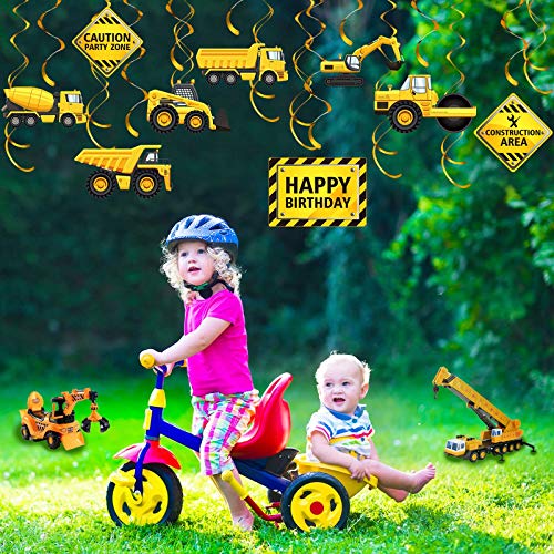 Blulu 30-Piece Construction Birthday Party Decorations – Yellow & Black Swirls with Trucks and Signs