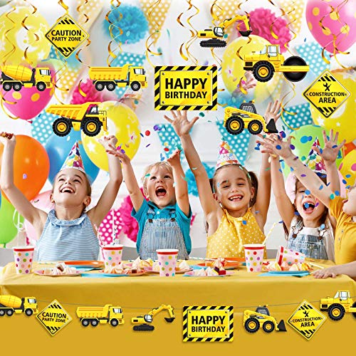 Blulu 30-Piece Construction Birthday Party Decorations – Yellow & Black Swirls with Trucks and Signs