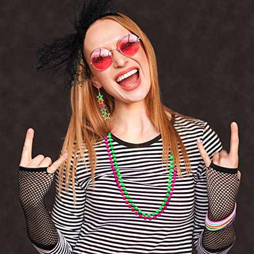 Blulu 80s Costume Accessories Set for Women – 7-Piece Including Fishnet Gloves, Leg Warmers, Lace Headband, and More