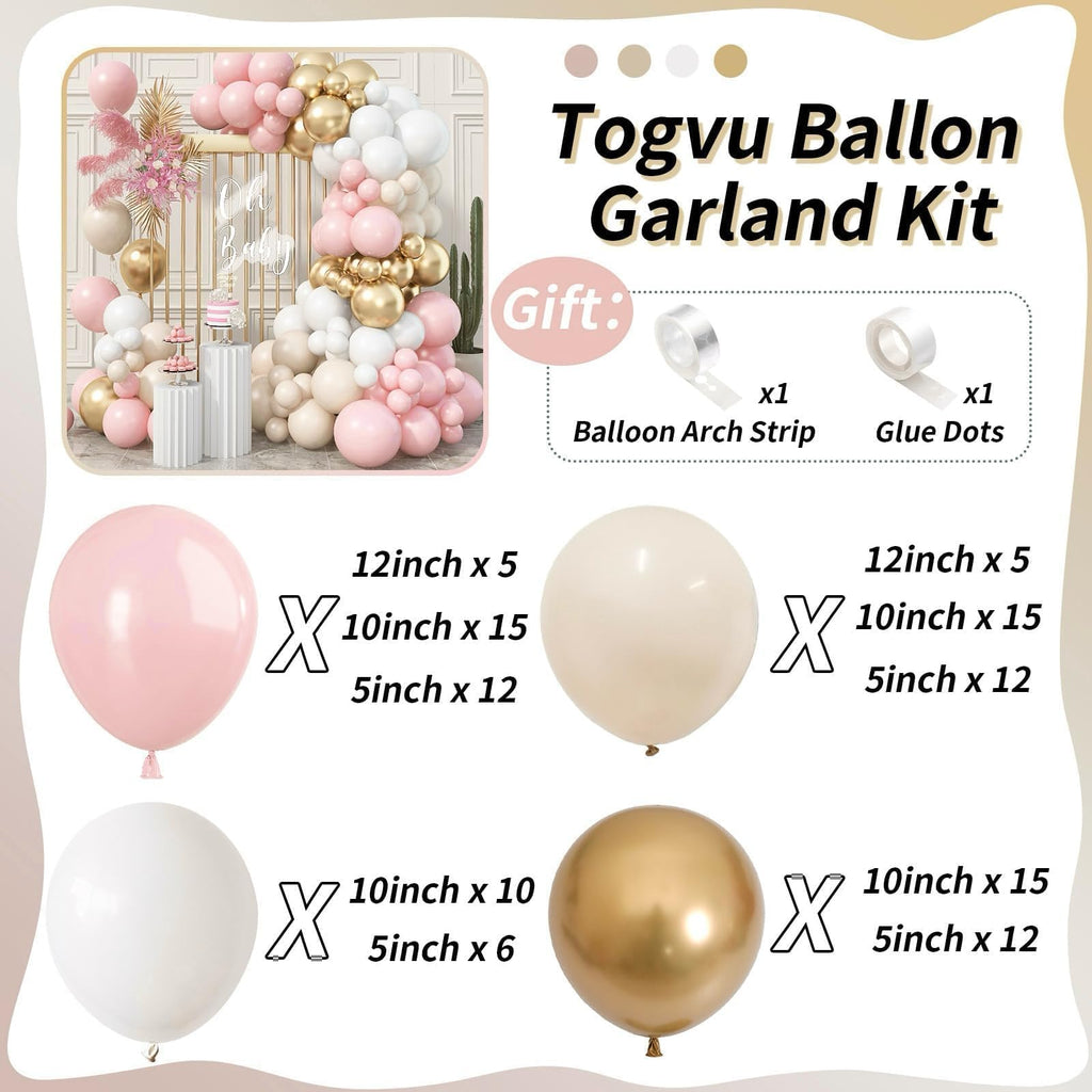 Blush Pink Beige Gold Balloon Garland Arch Kit, 109 Pieces – Togvu Party Decor
