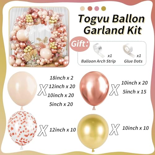 Blush Rose Gold Balloon Garland Arch Kit – 119 Pieces Peach Pink Gold Pastel Orange Confetti Balloons for Party Decor