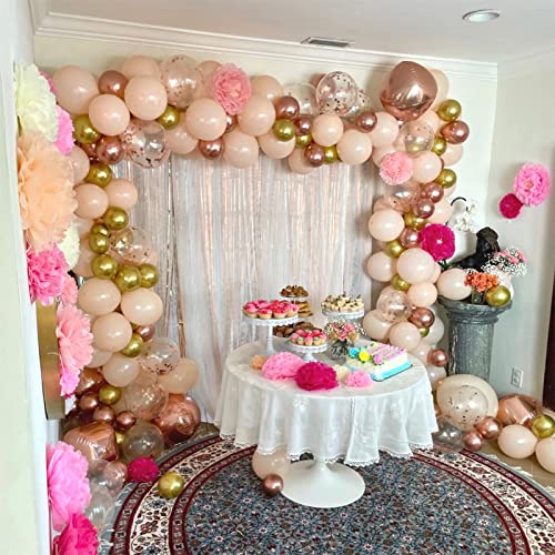 Blush Rose Gold Balloon Garland Arch Kit – 119 Pieces Peach Pink Gold Pastel Orange Confetti Balloons for Party Decor