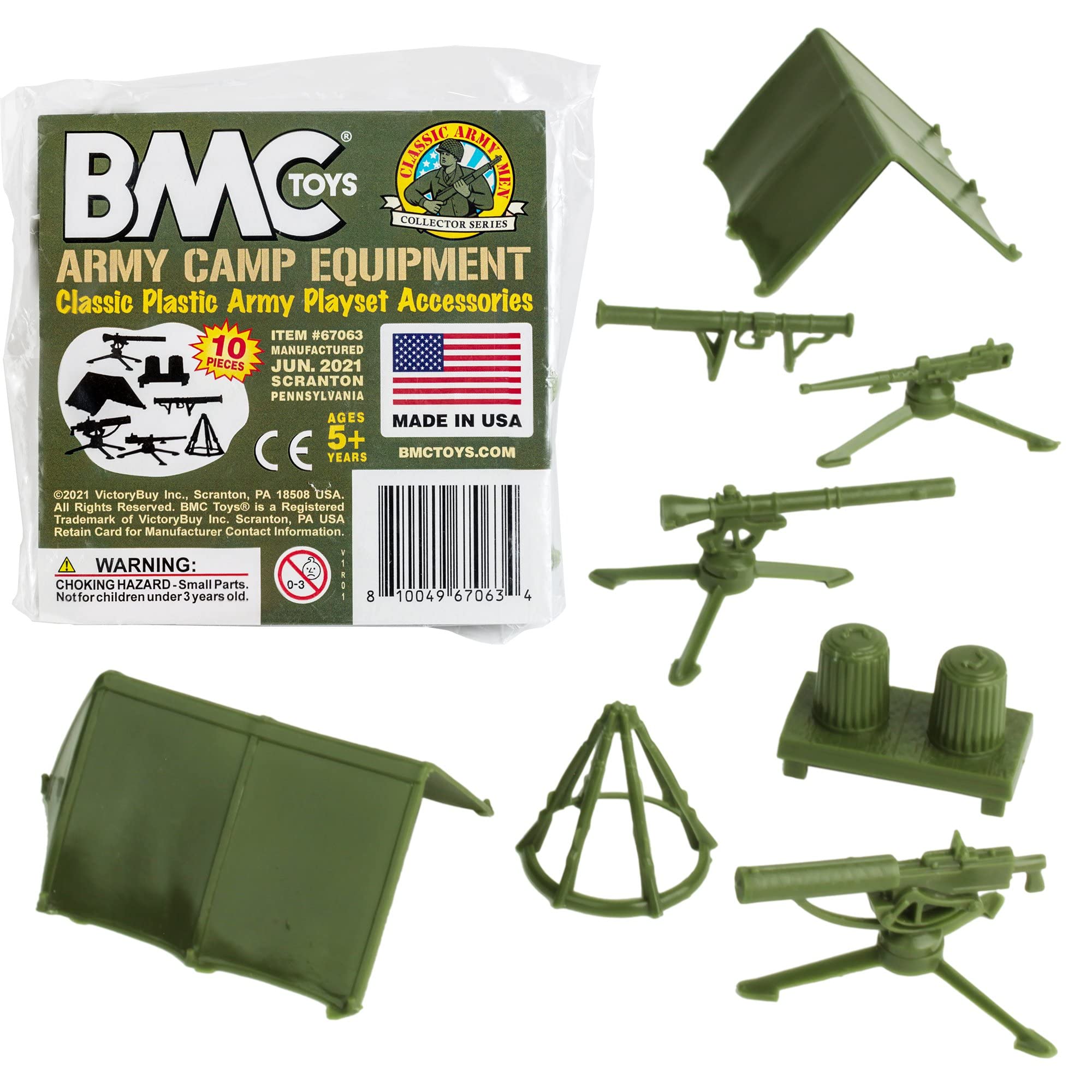 BMC Classic Army Men Accessories – 10-Piece Military Camp Set (OD Green)