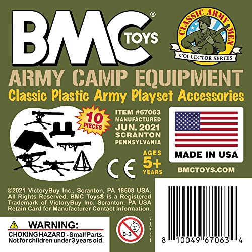 BMC Classic Army Men Accessories – 10-Piece Military Camp Set (OD Green)