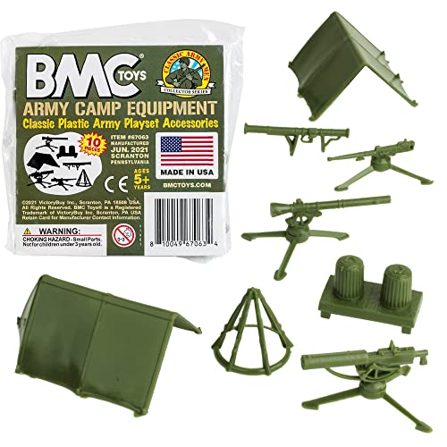 BMC Classic Army Men Accessories – 10-Piece Military Camp Set (OD Green)